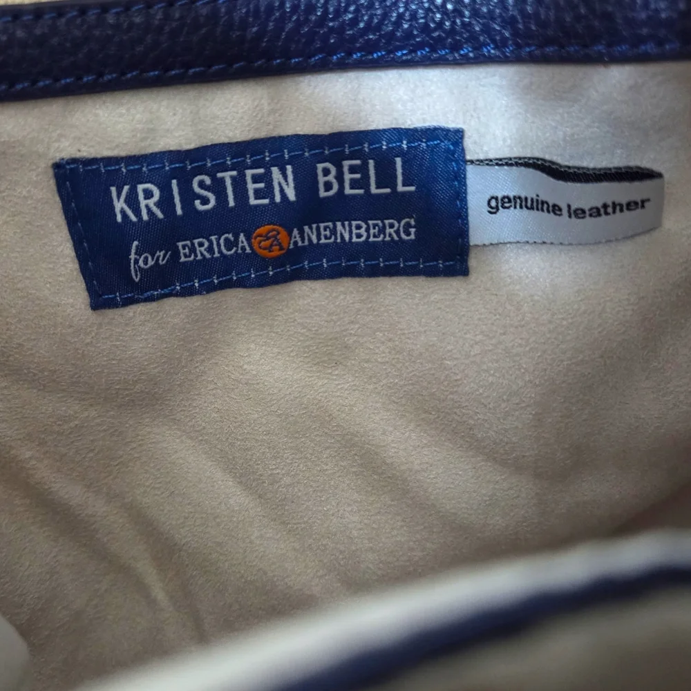 Kirsten Bell For Erica Anenberg Genuine Leather Tribeca Hobo Bag Blue Gold Zip